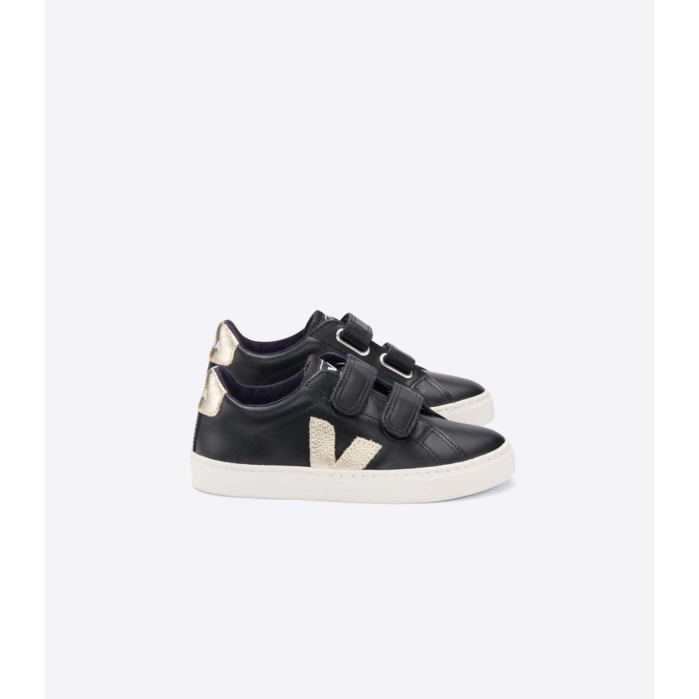 Veja ESPLAR LEATHER Sneakers Kinderen Black/Gold | NL 812UZG